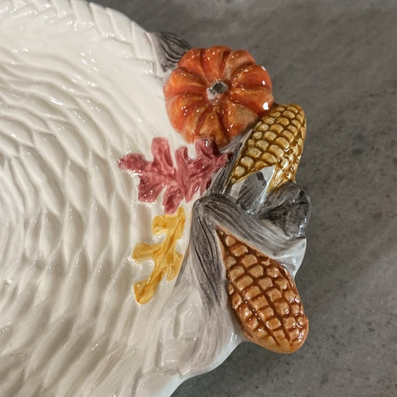 2 Vtg Fitz and Floyd Pilgrim's Progress Leaf Turkey Thanksgiving Serving Platter - Picture 10 of 16